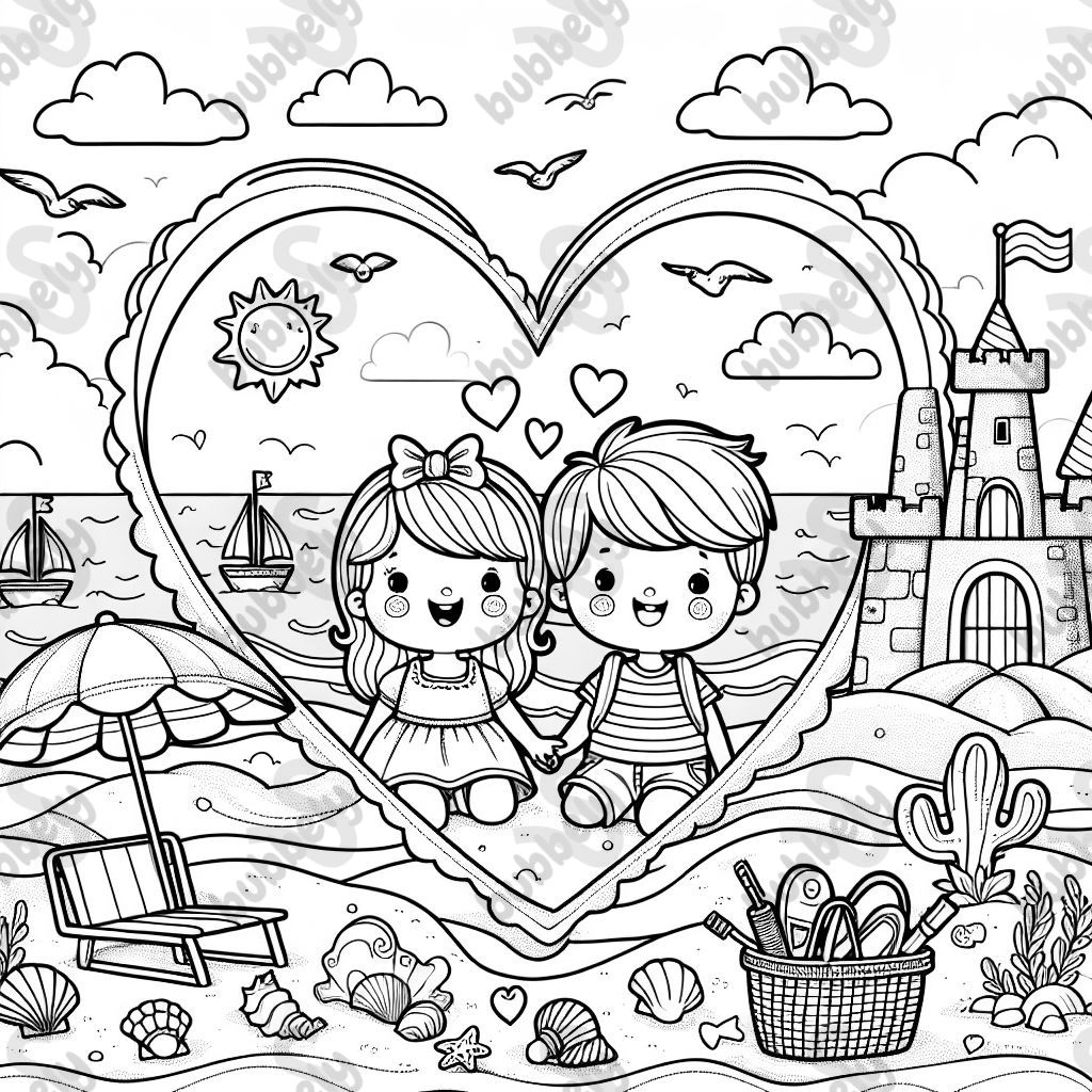 A love seen at the beach with a heart around  them