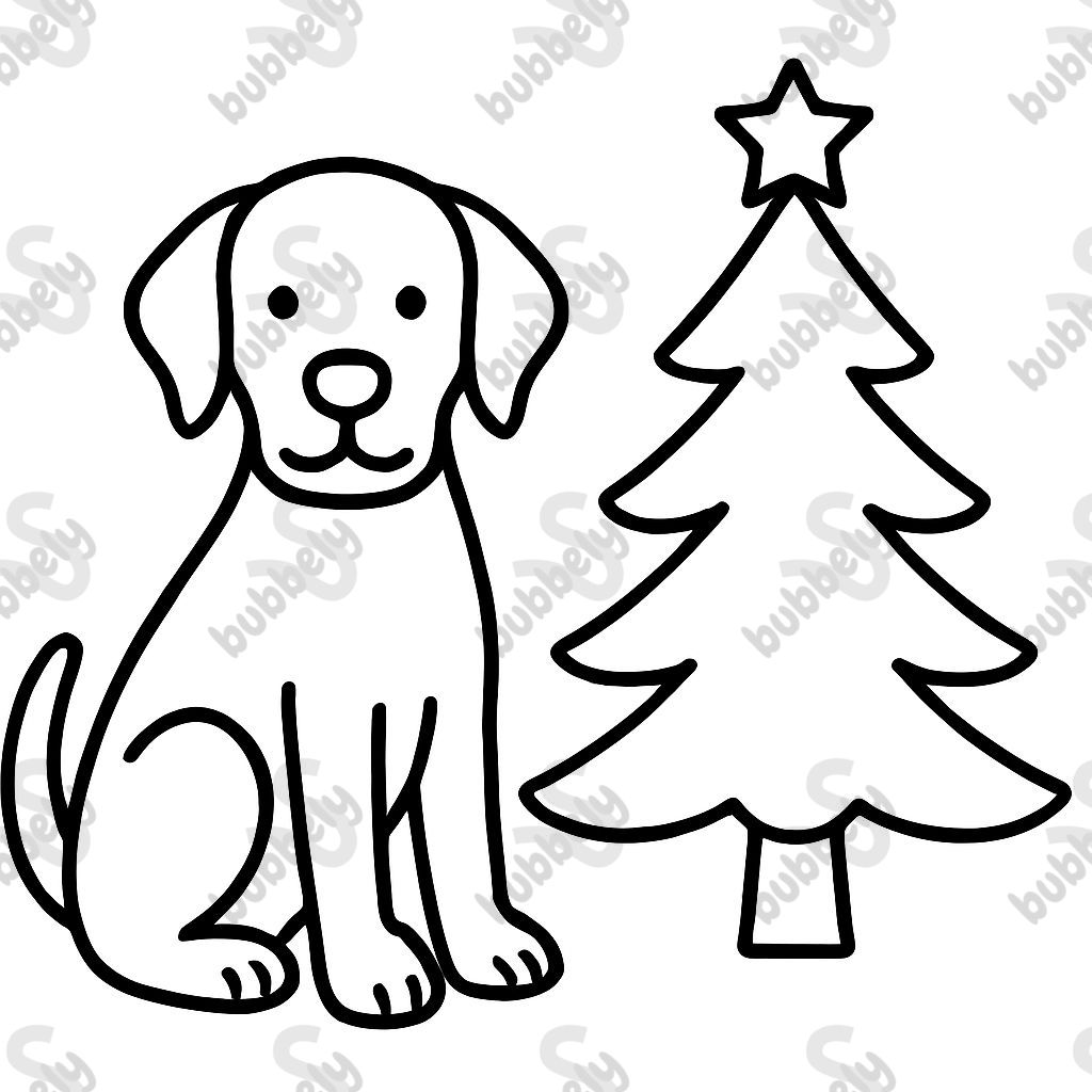 A labrador with a Christmas tree