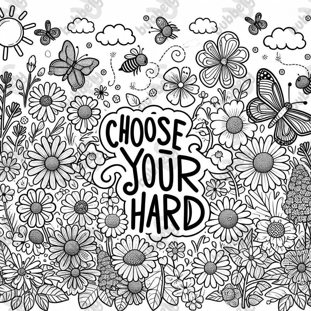 The words choose your hard surrounded by wildflowers