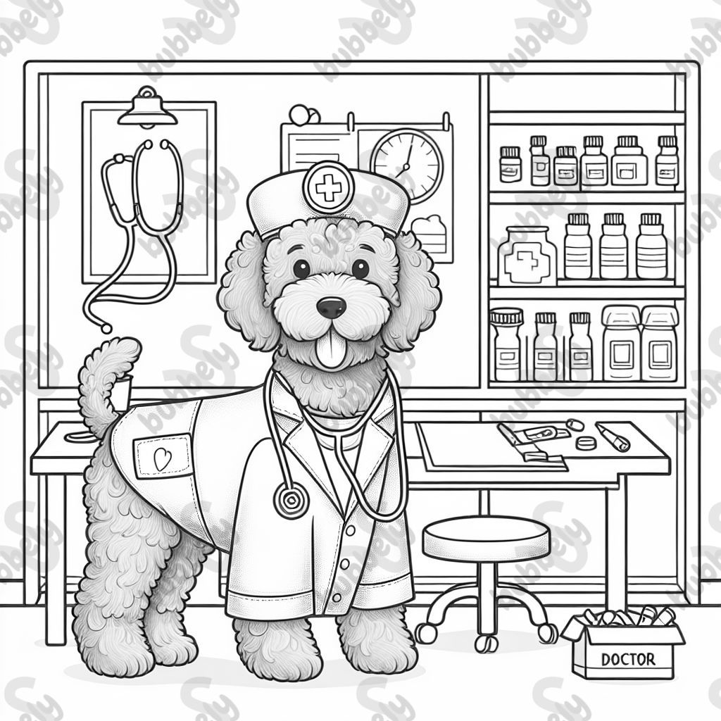 a goldendoodle dressed as a doctor