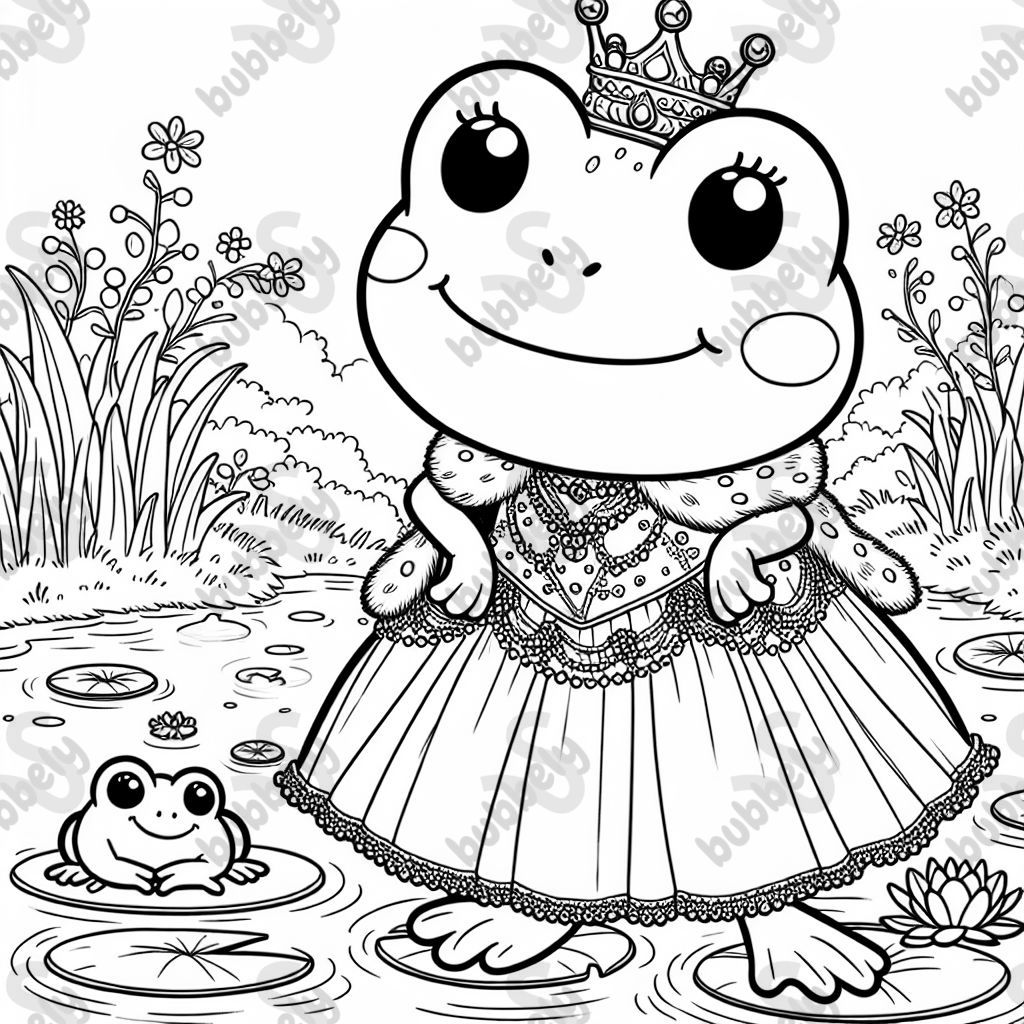 A royal frog dressed as a princess