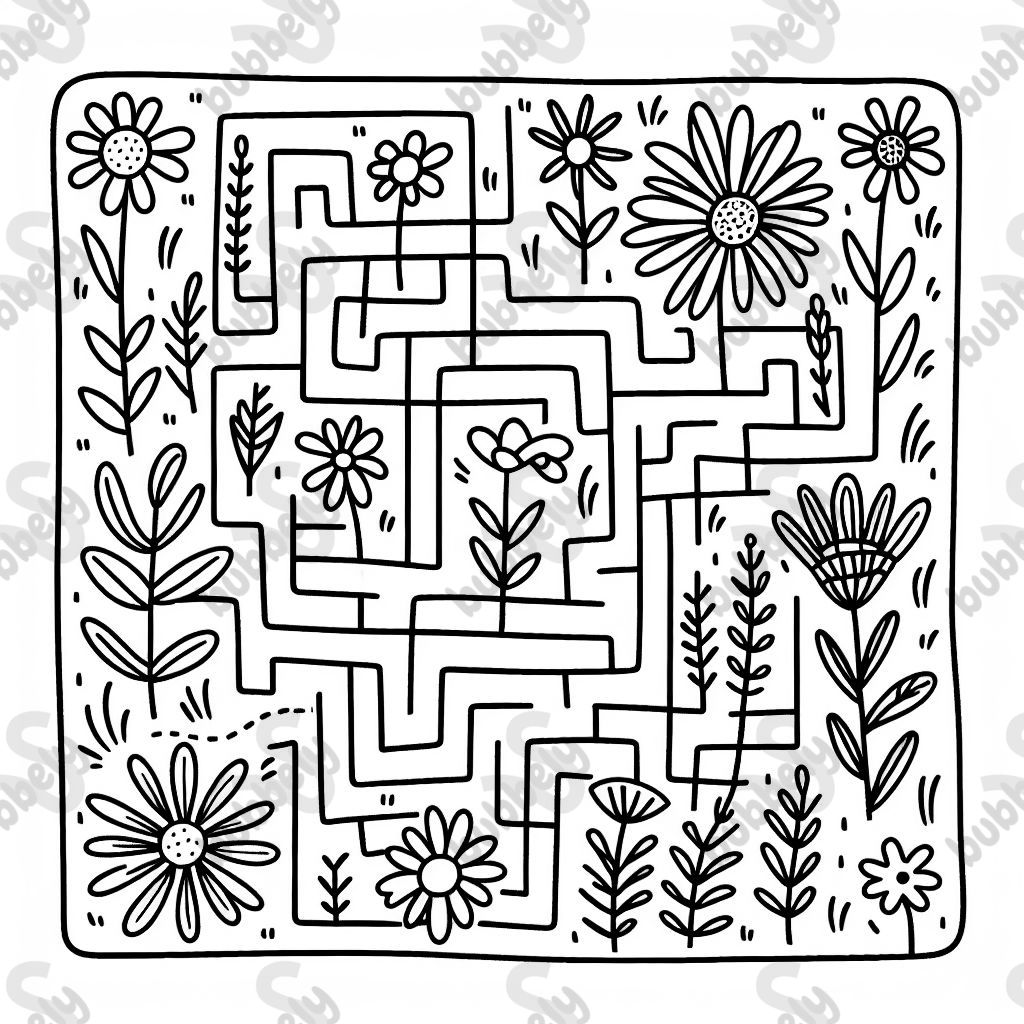 simple easy wildflower themed maze that has a start and finish