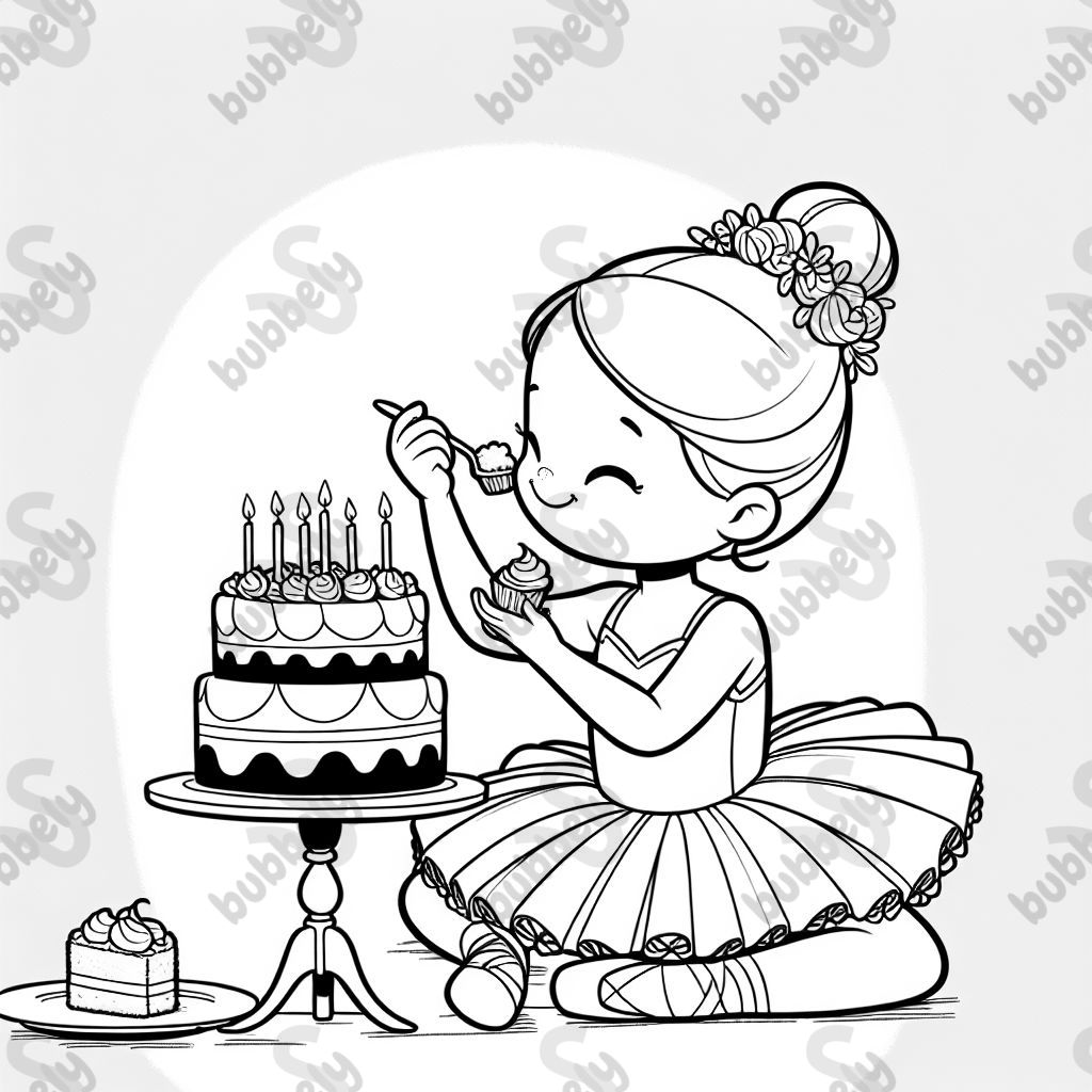 a ballerina eating a birthday cake