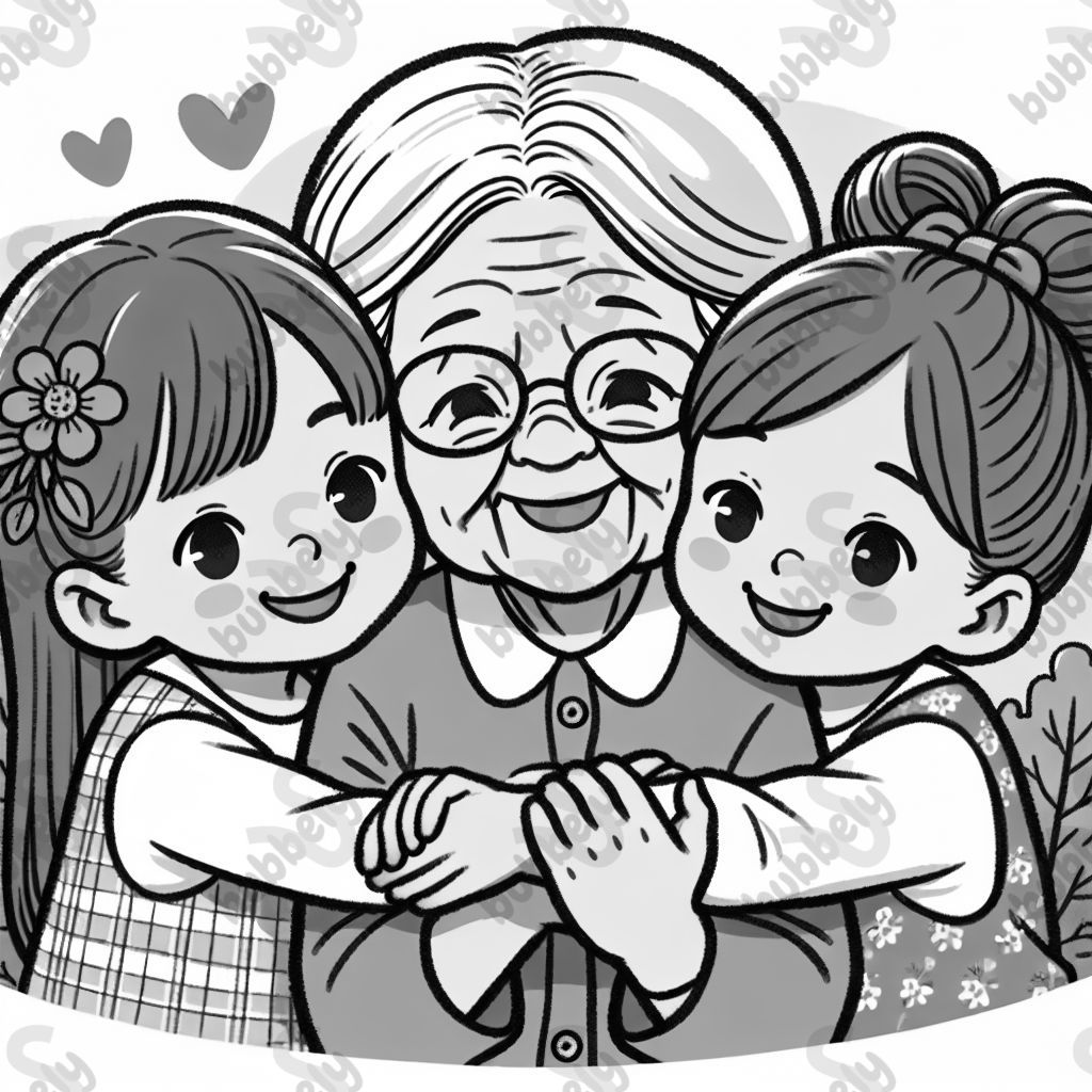 Granddaughters hugging grandma