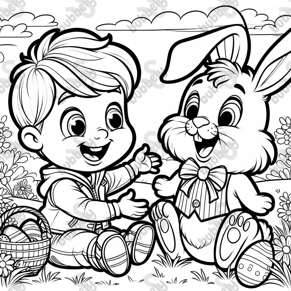 a 4-year-old blonde boy at Easter in the grass with the Easter bunny
