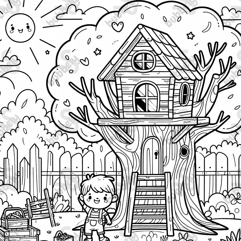 a 4-year-old boy in his treehouse