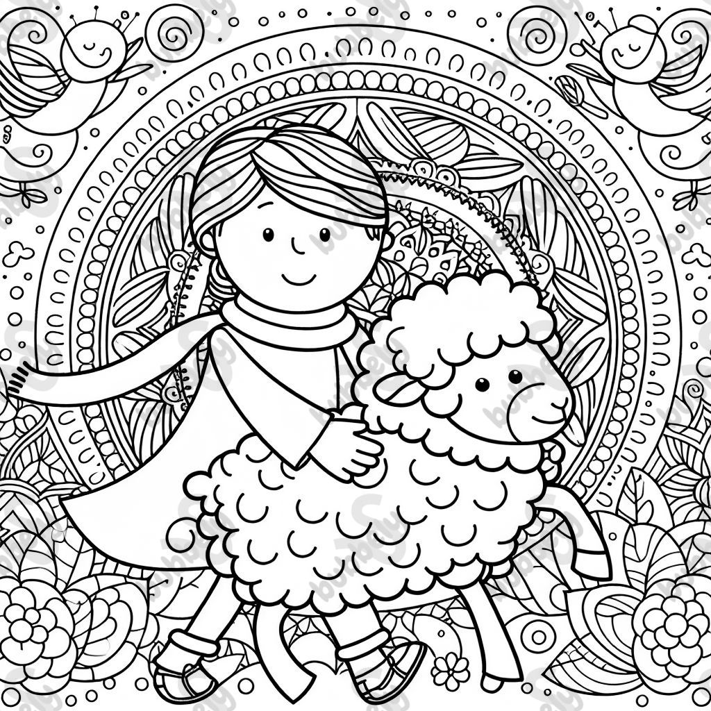 luke 15 the lost sheep jesus carrying sheep adult mandala detailed