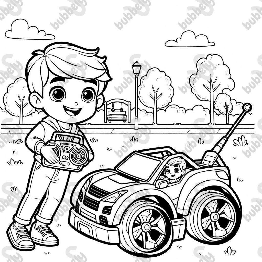 Ferngesteuertes Auto daneben steht Maxi 10 Jahre alt