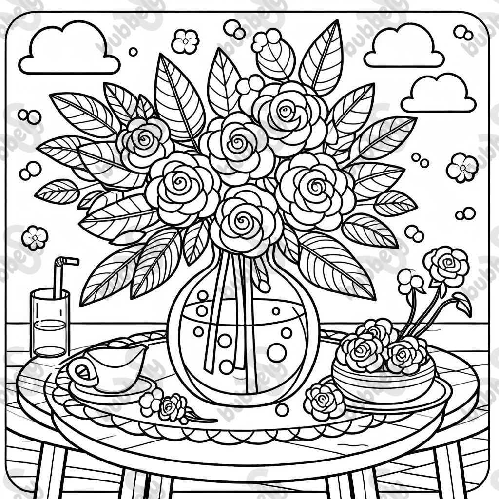 roses in a vase on a table.