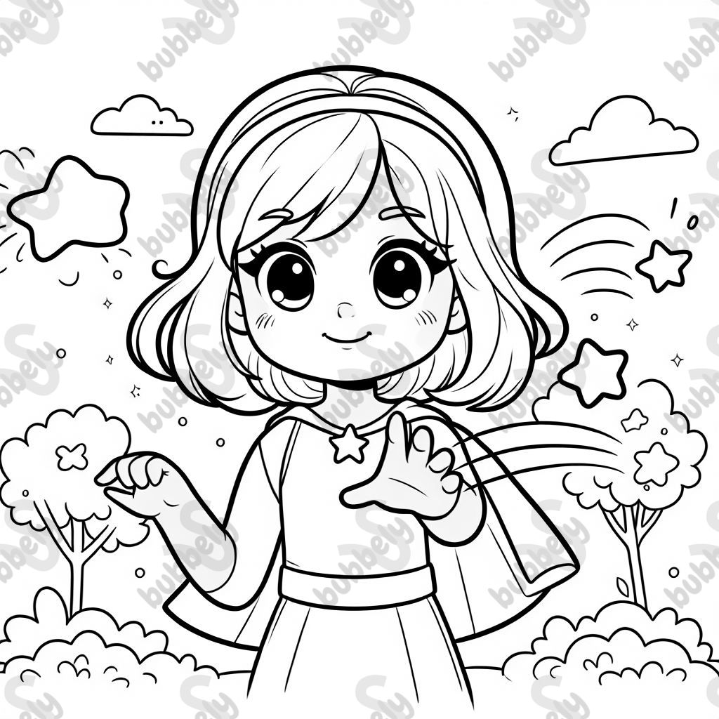 4-jähriges Mädchen blonde halblange Haare mit schwebenden Stern über ihrer Hand