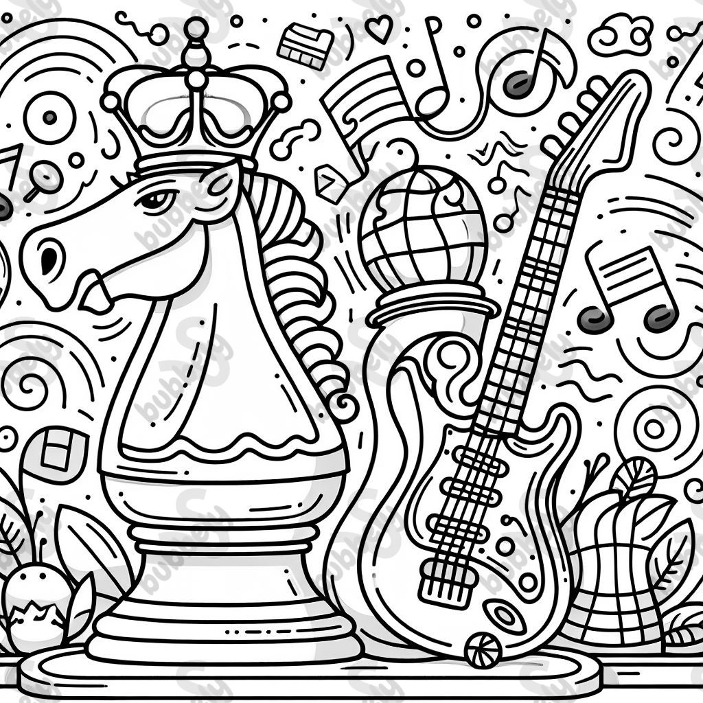 Eine Mischung aus einem Schach-Springer und einer E-Gitarre