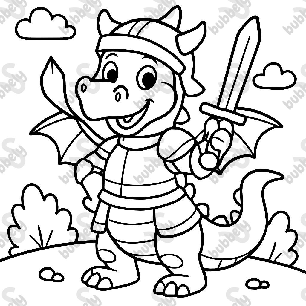 a dragon in knight's armor with a sword in its hand