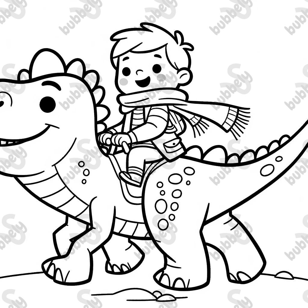 Dino with boy on its back