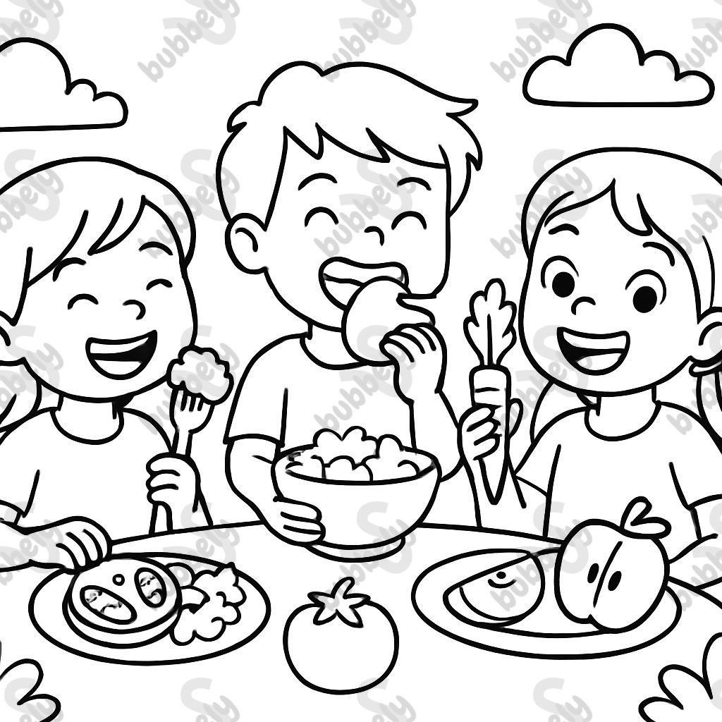 Enfants mangeant heureux de la nourriture saine Enfants mangeant heureux de la nourriture saine