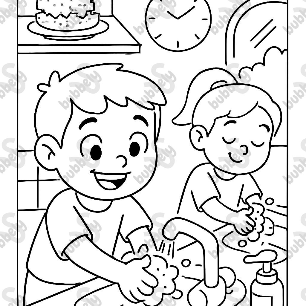 children washing their hands before eating