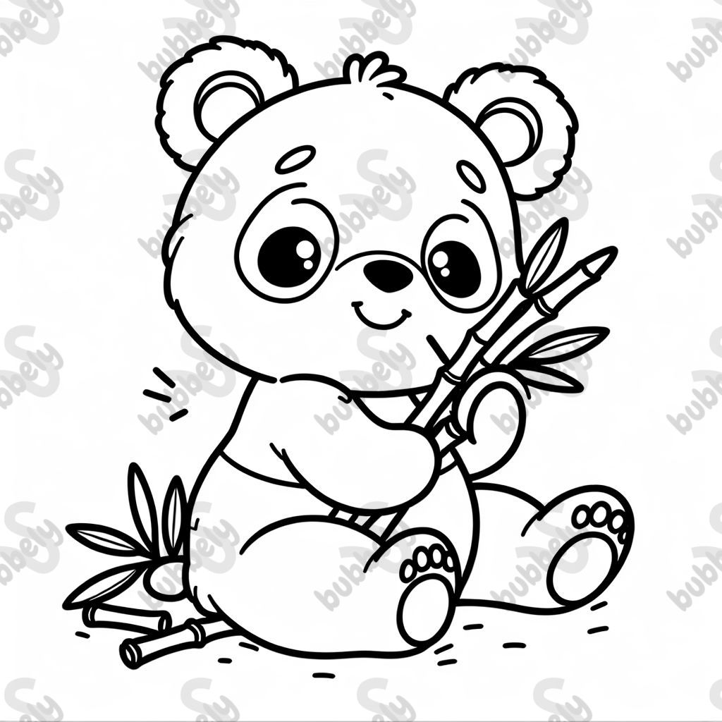 Baby panda with bamboo