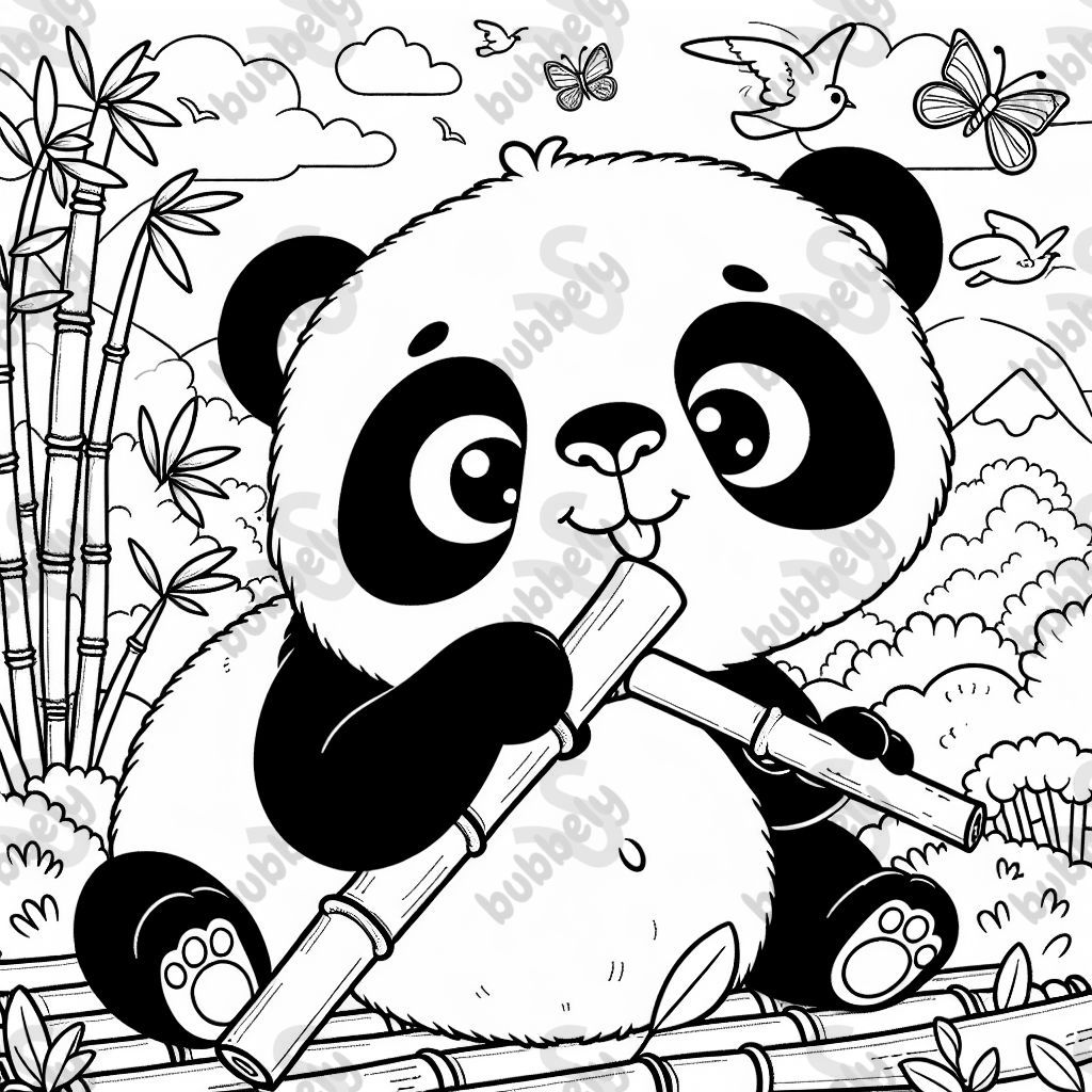 Baby panda with bamboo