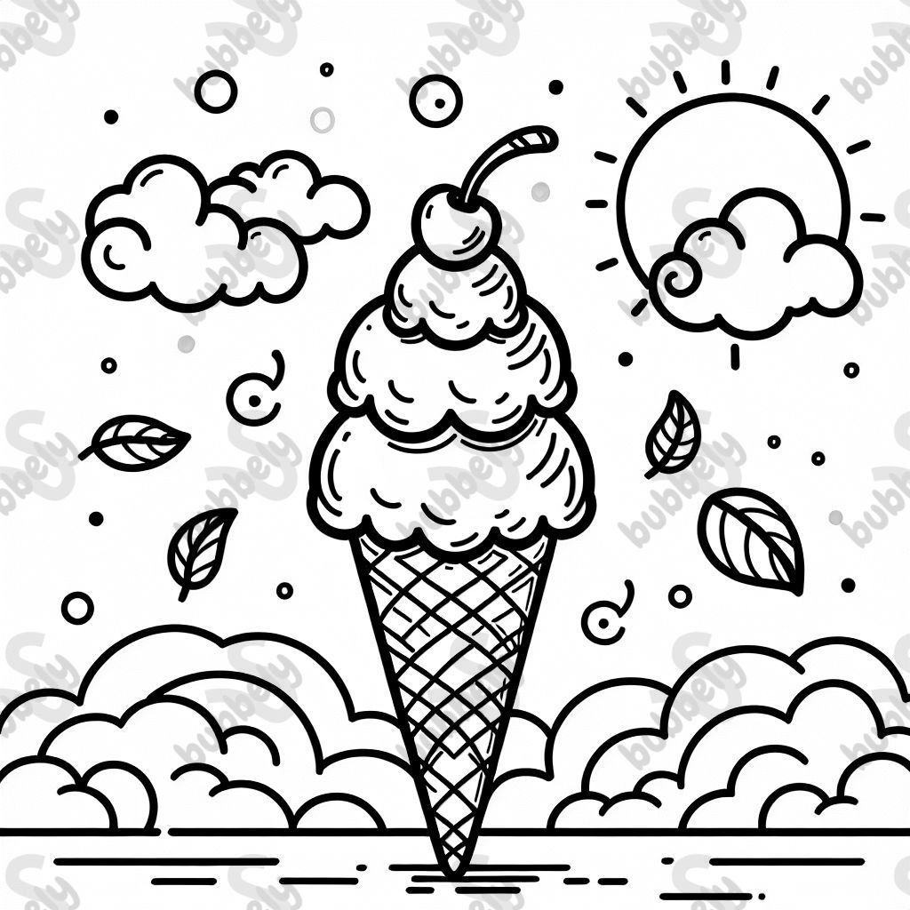 Ice cream with three balls and cherry 