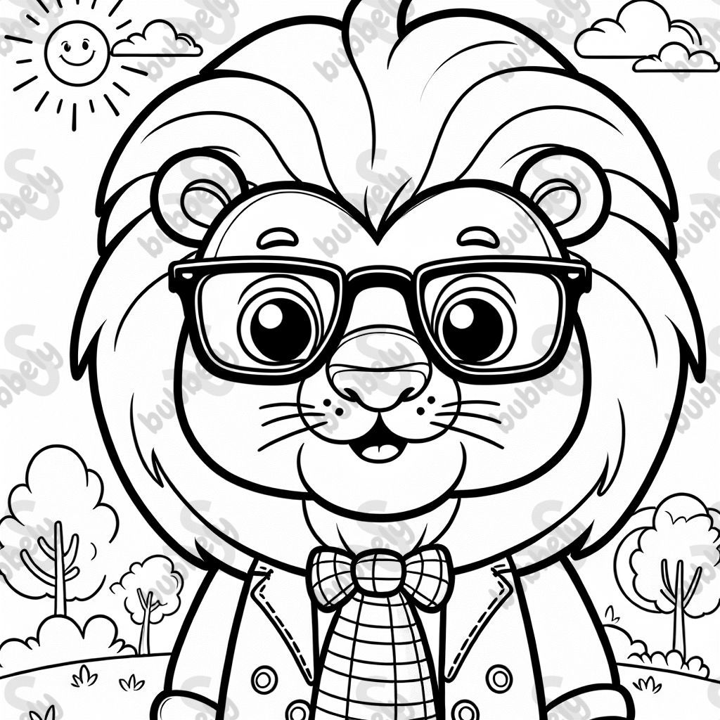 A lion wearing glasses and smile