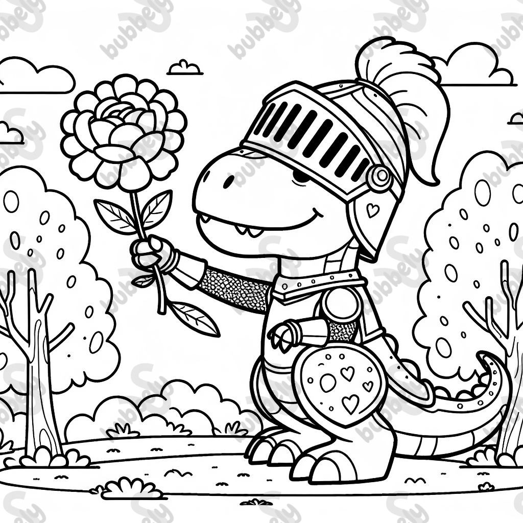 Dinosaur knight holding a flower