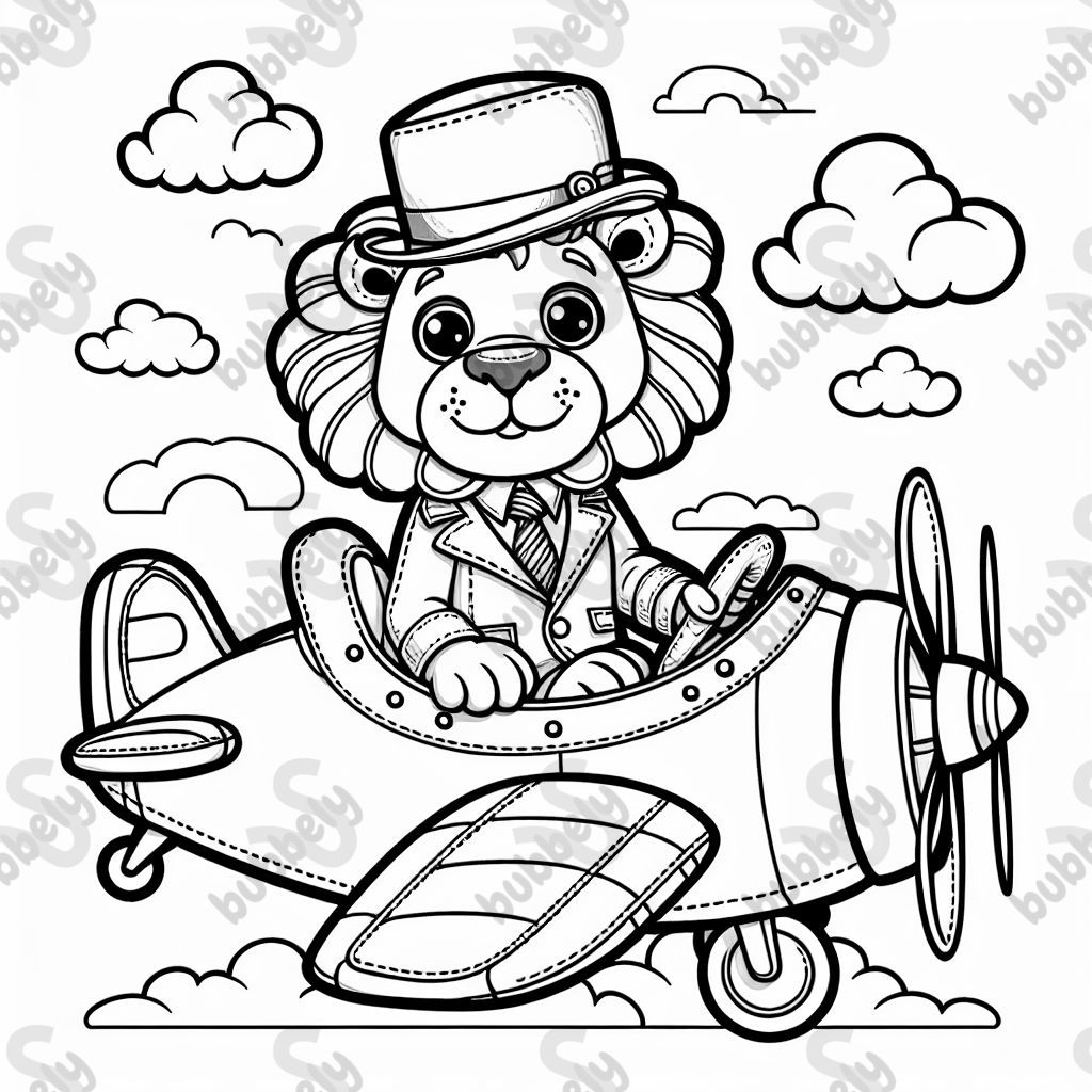 A lion with a hat in an airplane