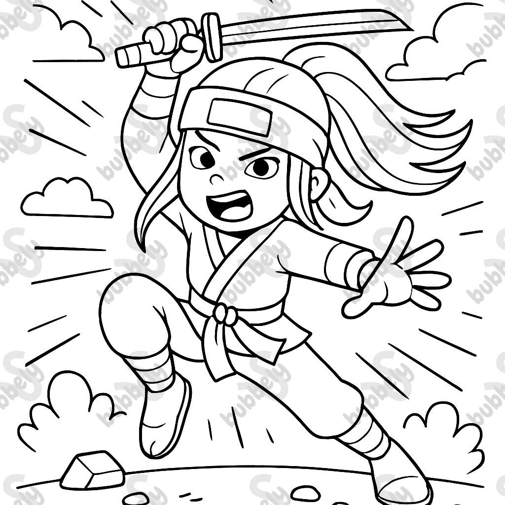 ninja aux longs cheveux se bat