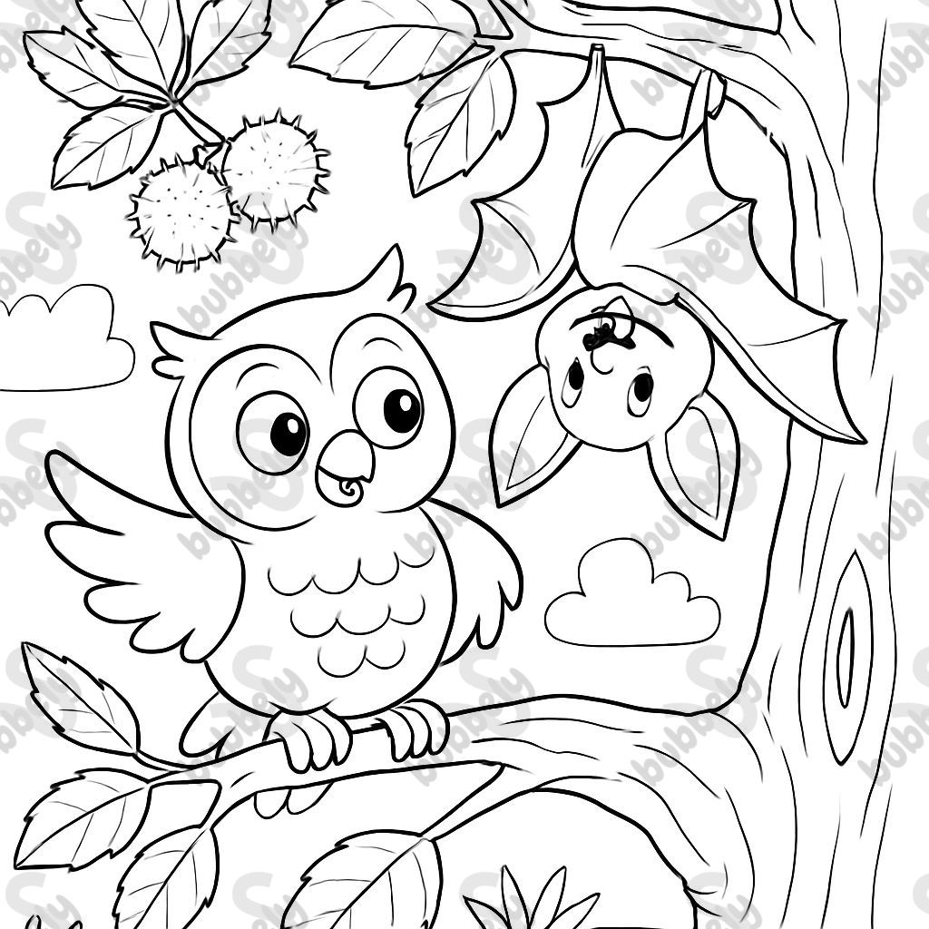 a little owl and a young bat on an old chestnut tree