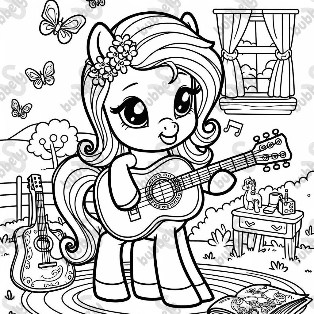 un poney qui joue de la guitare