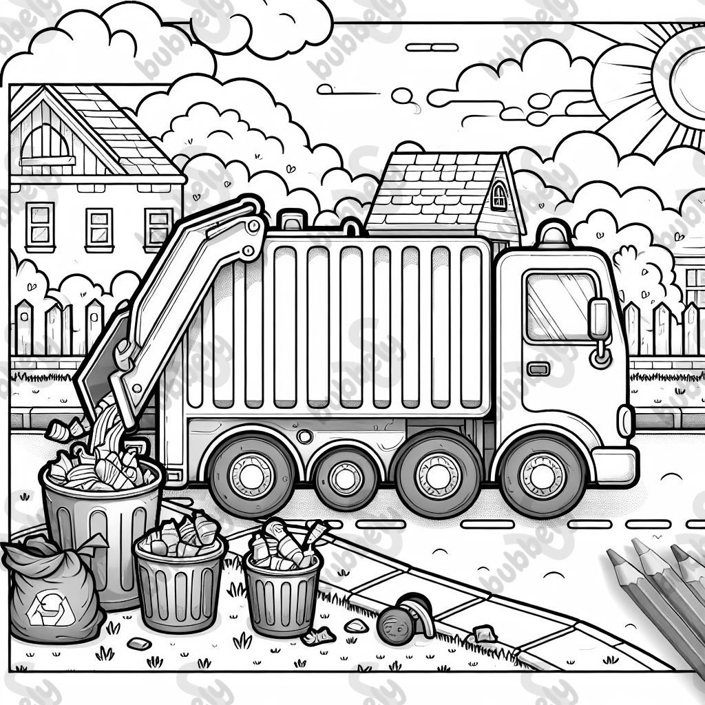 trash truck picking up trash on the road