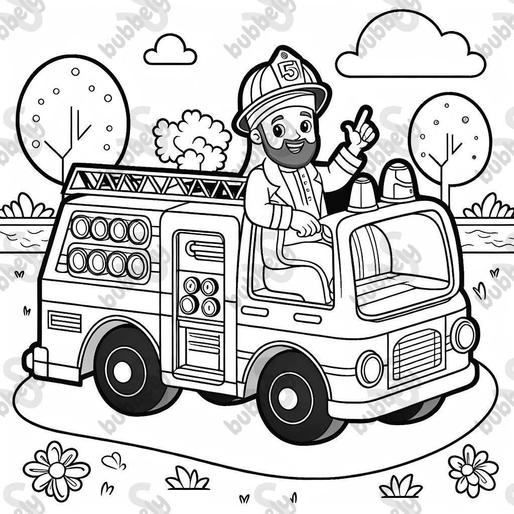 fire truck with a fireman inside it