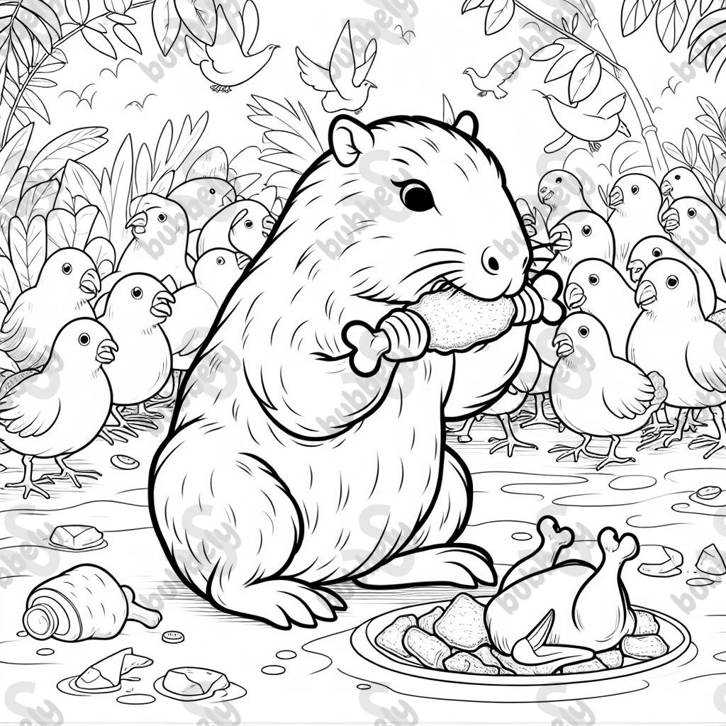 a capybara eating chicken