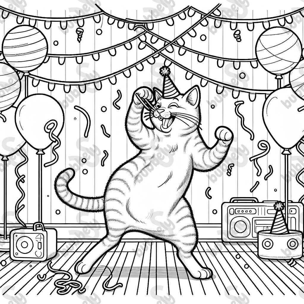 a cat at a dance party