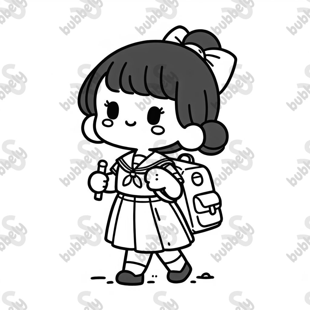Japanese school girl going to school