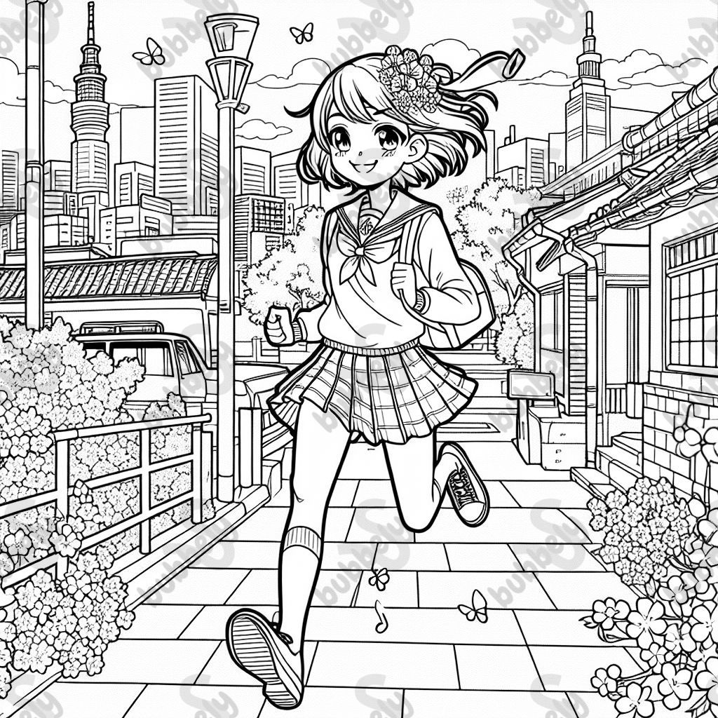 Japanese teen girl walking to school