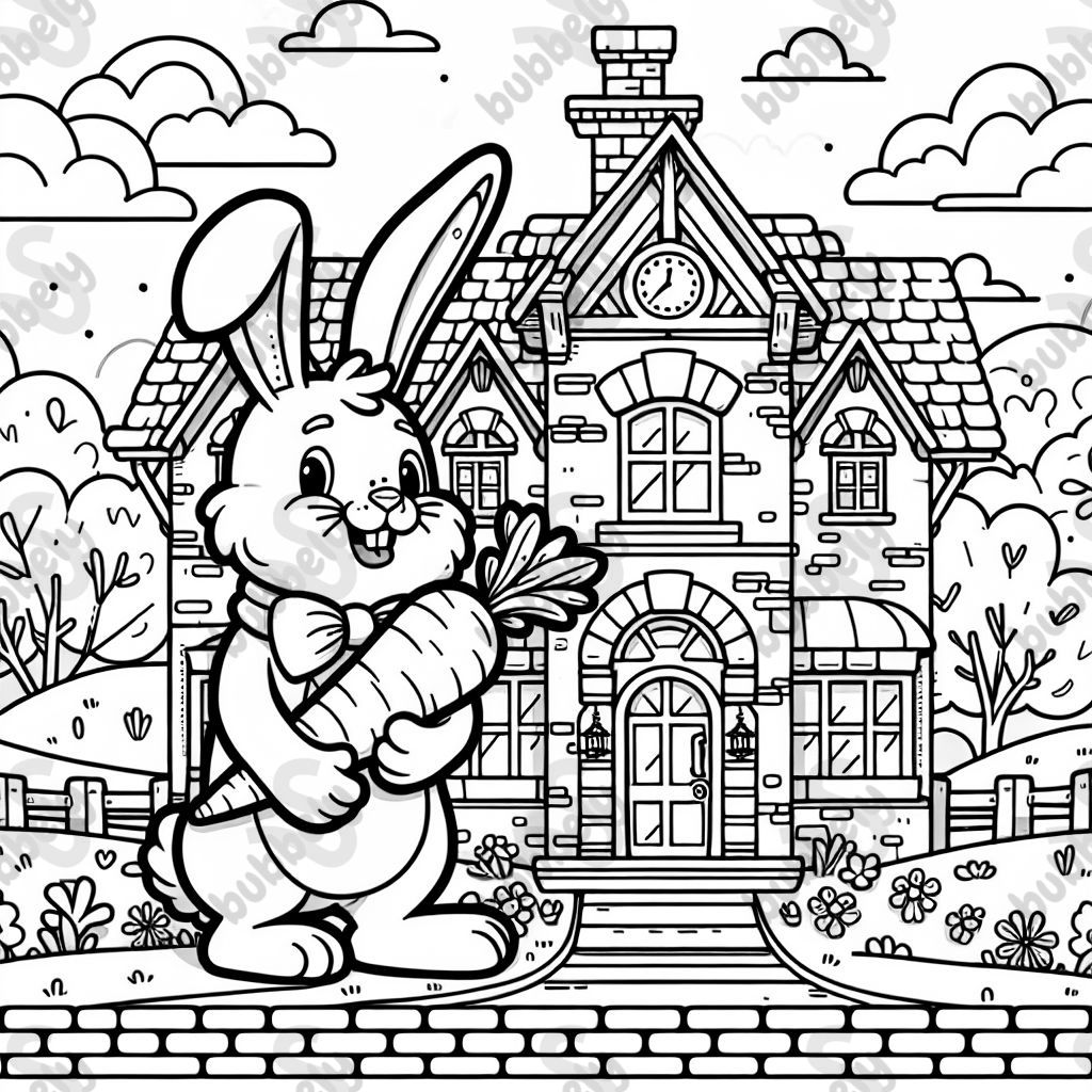Easter bunny with a Beer outside a three story building called 'The Holding Company'