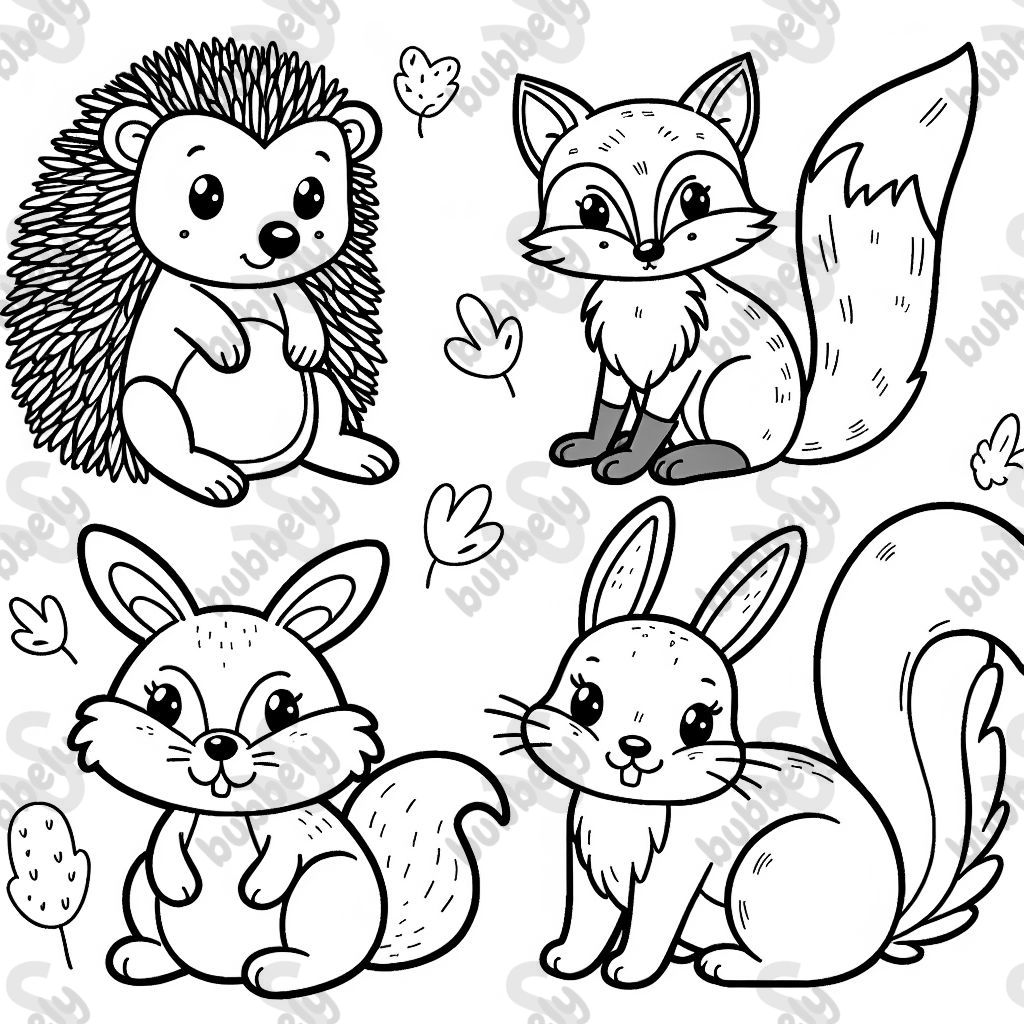 Hedgehog, fox, squirrel, rabbit