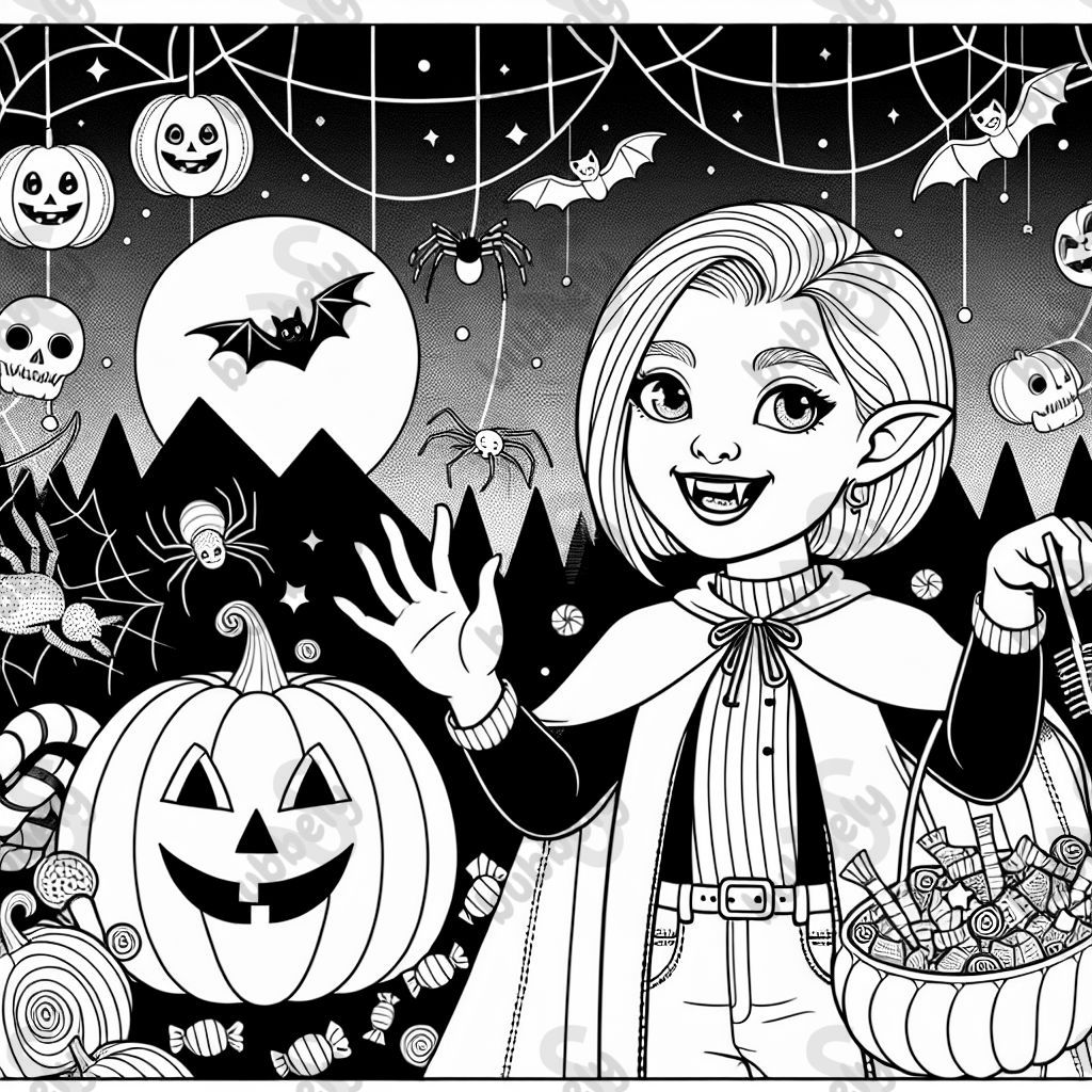 A girl vampire with blonde hair who likes spiders and cobwebs and pumpkins and candy