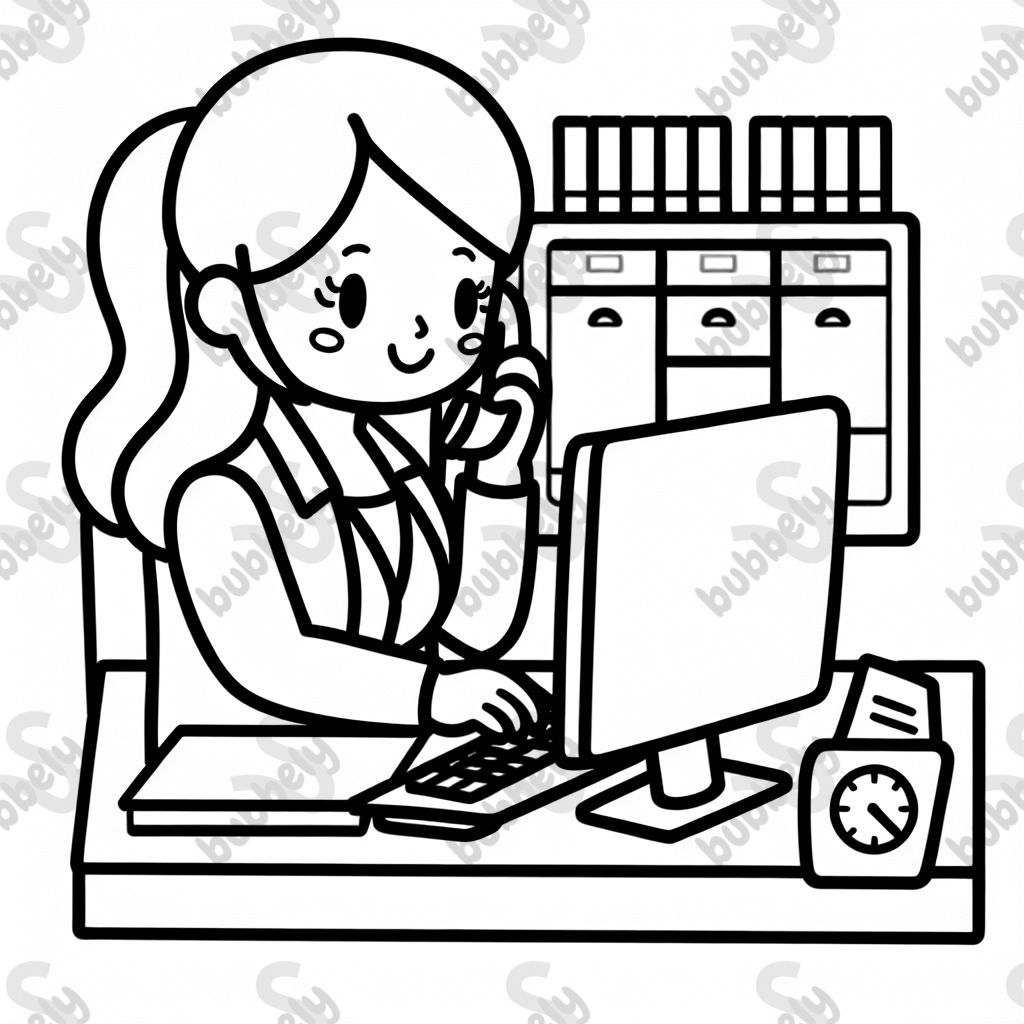 a businesswoman working at the computer and talking on the phone