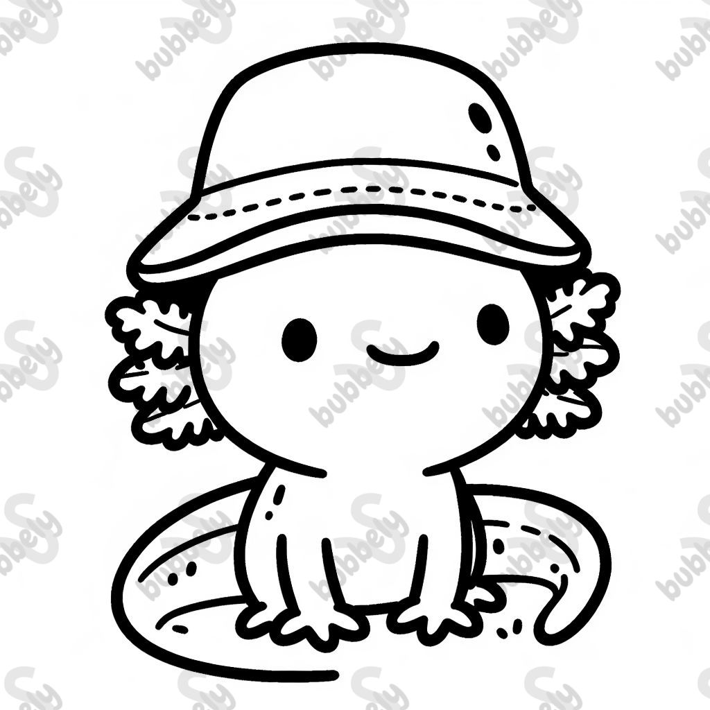 Axolotl wearing a bucket hat with no background
