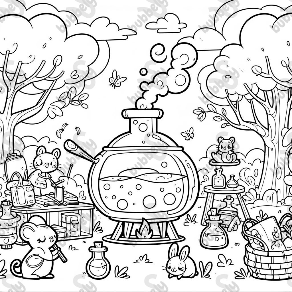 a white background with a simple potion brewing in front a white background with a simple potion brewing in front