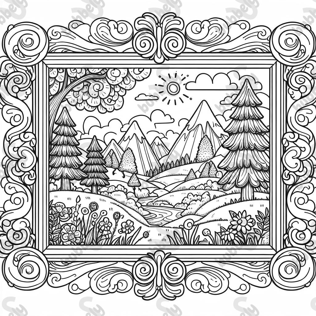 Une peinture de paysage dans un cadre élégant