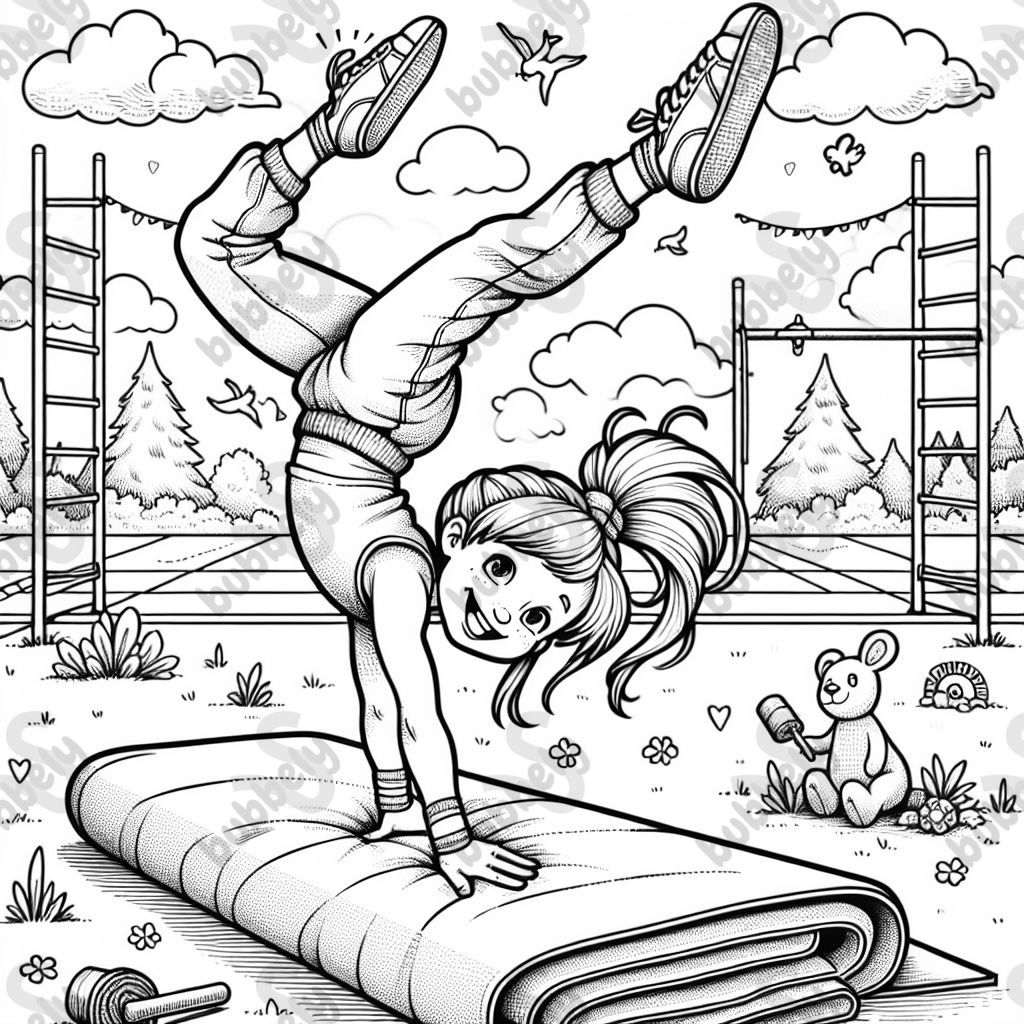 A girl doing a cartwheel on a gym matt