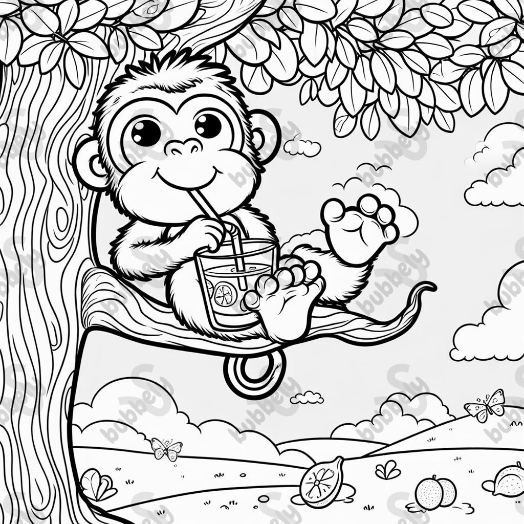 Monkey in a tree drinking lemonade