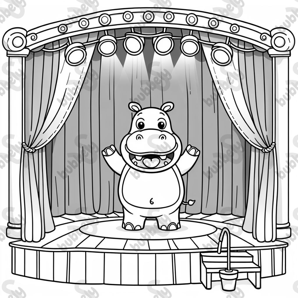 Hippo on a stage acting in a play