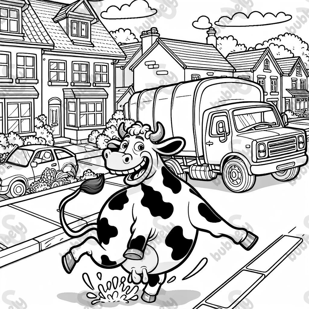 Cow running loose in a neighborhood after his truck crashed