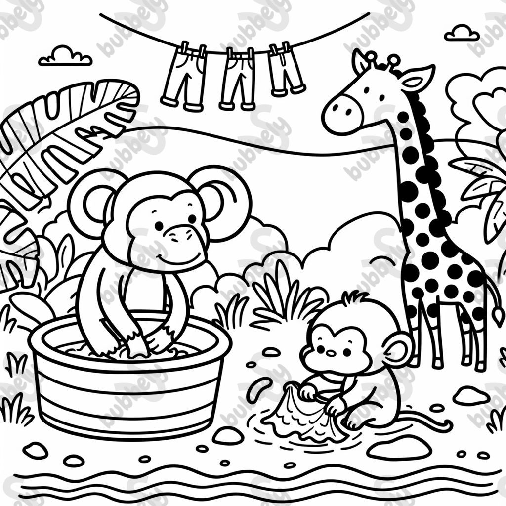 jungle animals washing clothes
