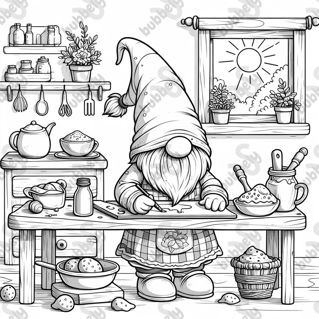 Un gnome avec un visage caché en train de cuire