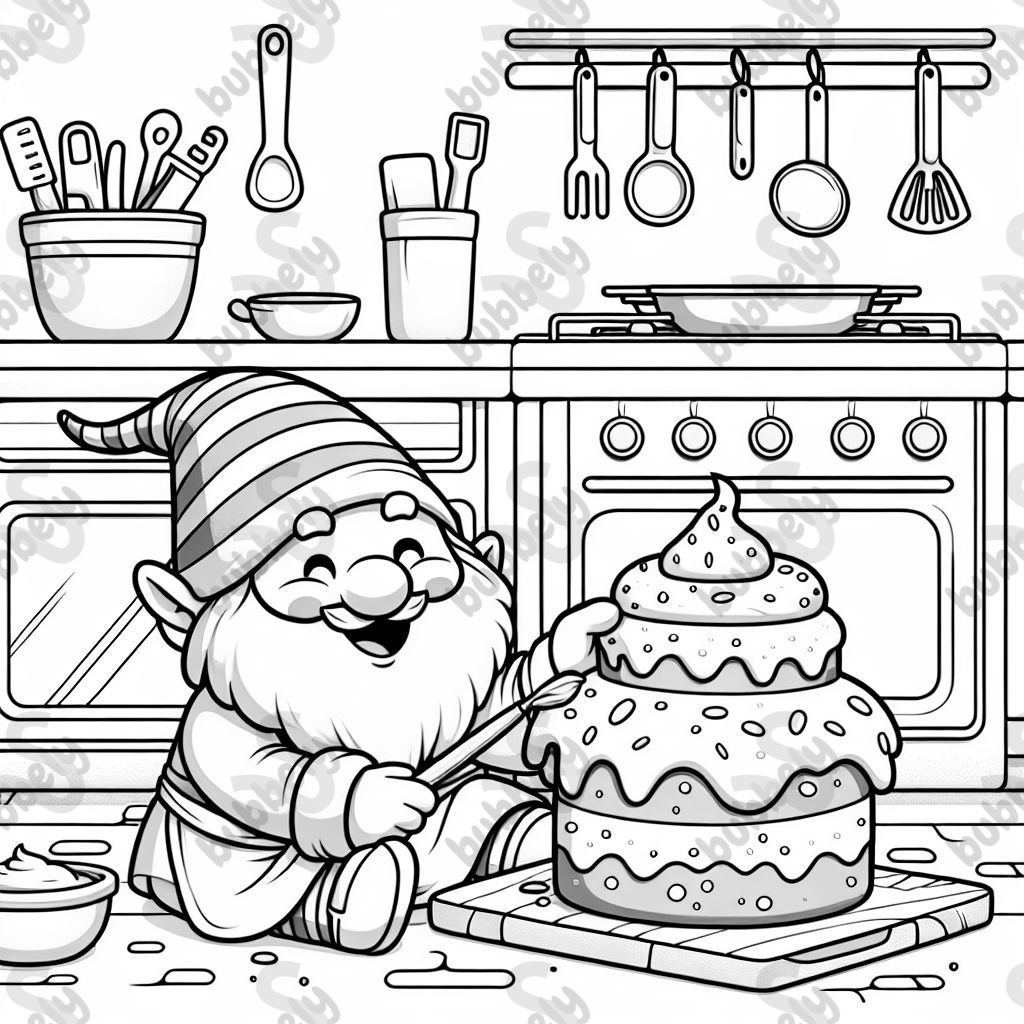 A gnome baking a cake