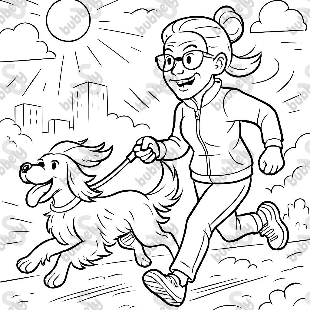 60-year-old lady walking her Irish setter.