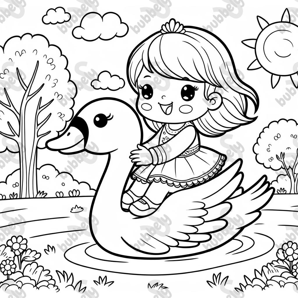 3 jähriges blondes mädchen auf schwan